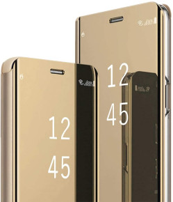 Калъф тефтер огледален CLEAR VIEW за Samsung Galaxy S22 Ultra 5G S908B златист 